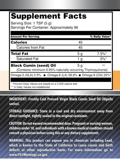 Amazing Formulas Black Seed Oil 16 oz | Natural Cold Pressed Black Cumin Seed Oil from 100% Genuine Nigella Sativa | Non-GMO | Gluten Free