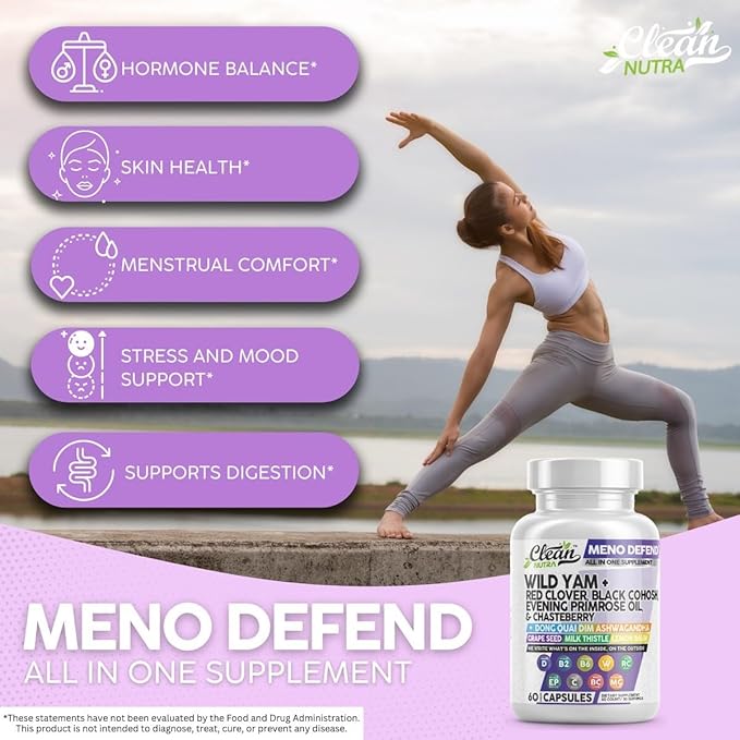 Clean Nutra Wild Yam Root Capsules with Red Clover Black Cohosh Evening Primrose Oil Chasteberry Dong Quai DIM Ashwagandha Grape Seed Extract Milk Thistle Lemon Balm and more Hormone Balance For Women