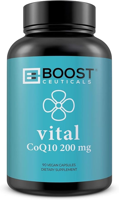 BoostCeuticals CoQ10 Vegan High Absorption 200mg Supplement – Premium Pure Non GMO No Stearates Gluten Free - Clean Pure Coq10-90 Capsules
