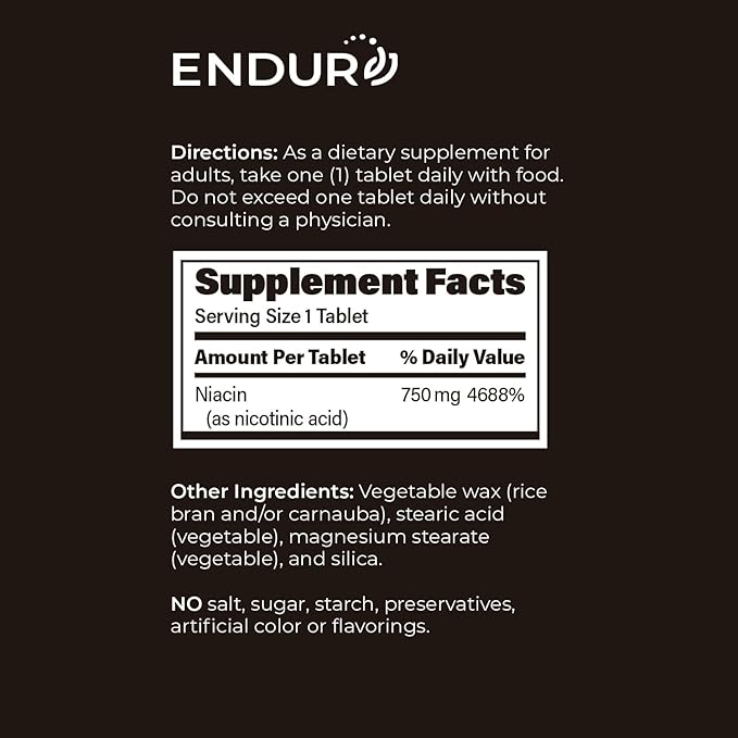 EndurAcin - Extended Release Niacin for Optimal Absorption & Low-Flush Vitamin B3 Niacin, Non-GMO, Vegan, Gluten Free Niacin 750mg, 200 Tablets