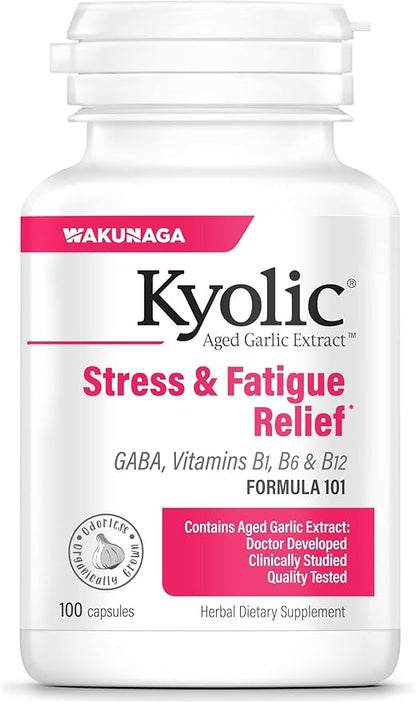 Kyolic Aged Garlic Extract Formula 101, Stress and Fatigue Relief, 100 Capsules (Packaging May Vary)