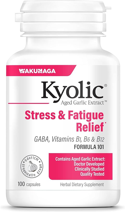 Kyolic Aged Garlic Extract Formula 101, Stress and Fatigue Relief, 100 Capsules (Packaging May Vary)