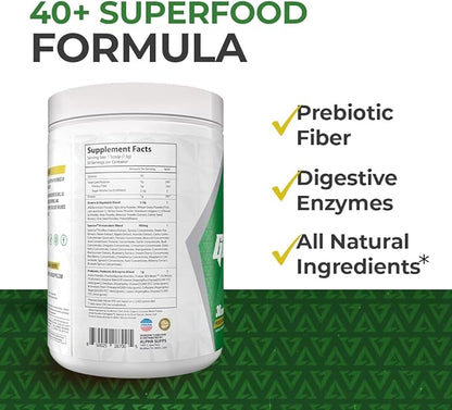 Alpha Greens Supplement | Fruit & Vegetable Superfood Powder | Over 40 Natural Plant Based Ingredients | Prebiotic & Probiotic Digestive Support Blend - 30 Servings (Pineapple)