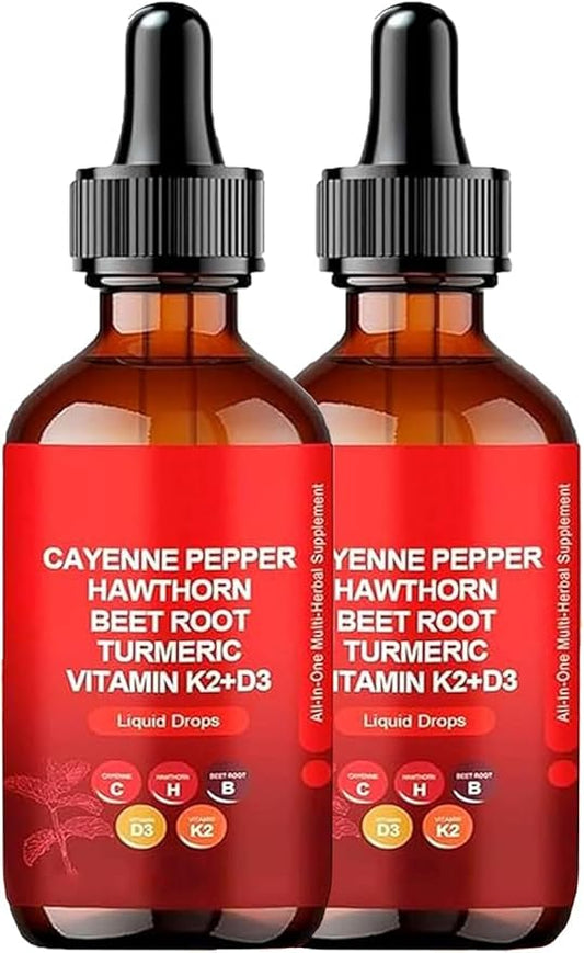 2pcs Cay enne Pepper Drops, Natural Cay en ne Pepper Liquid Drops,Ca Yen ne Pepper Extract,60ml (2)