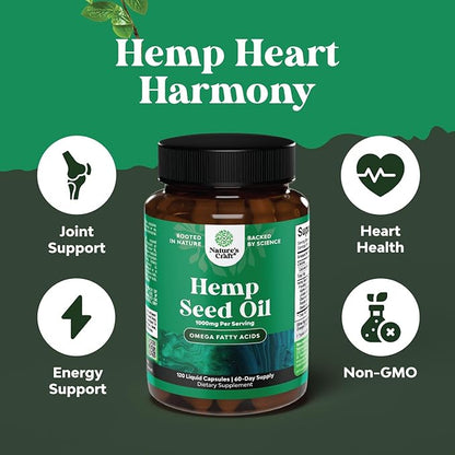 Bundle of Natural Hemp Seed Oil Capsules and Omega Flaxseed Oil 1000mg Softgels - with Essential Fatty Acids for Joint Support - Natural Omega 3 6 9 Supplement for Hair Skin and Nails
