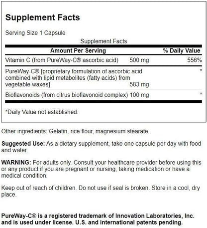 Swanson Pureway-Vitamin C 500 Milligrams with Bioflavonoids 500 Milligrams 90 Capsules