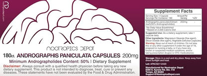 Andrographis paniculata Capsules | 200mg | 180 Count | 50% Andrographolides | Supports Immune Function | Supports Cellular Function