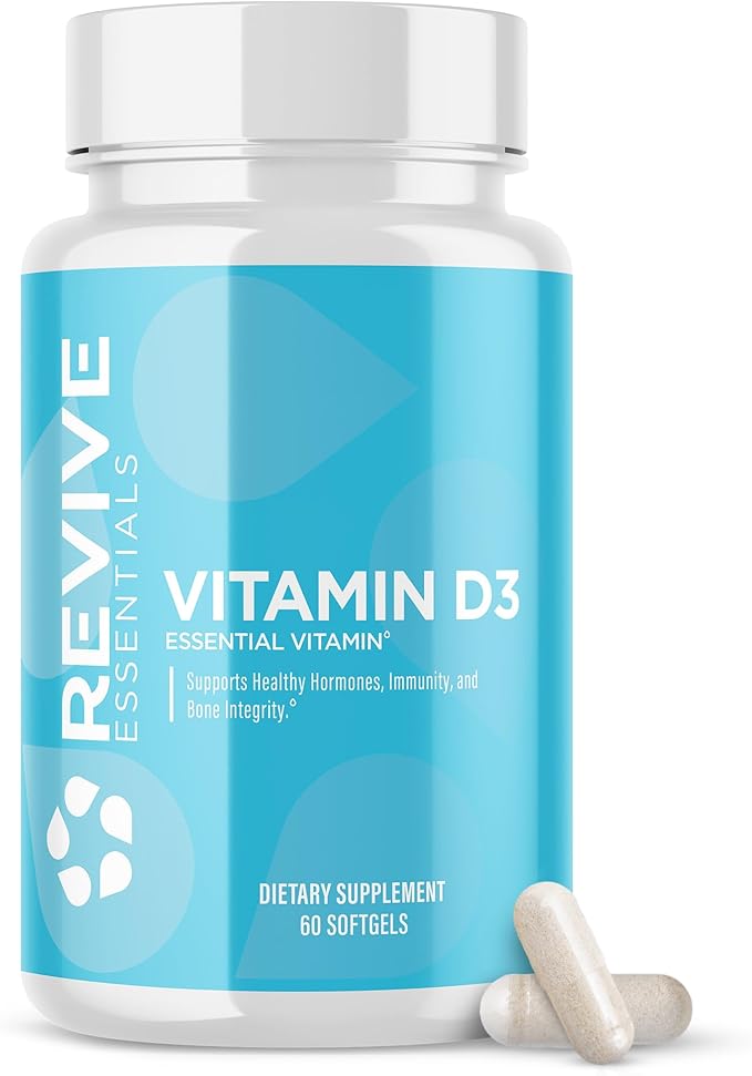 Revive MD Vitamin D3 Supplement, 5000 IU - High Potency Cholecalciferol for Immune Support, Calcium Absorption, Bone & Muscle Health - Non-GMO Dietary Supplement with No Fillers - 60 Softgels