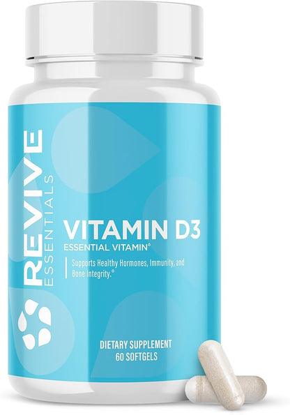 Revive MD Vitamin D3 Supplement, 5000 IU - High Potency Cholecalciferol for Immune Support, Calcium Absorption, Bone & Muscle Health - Non-GMO Dietary Supplement with No Fillers - 60 Softgels