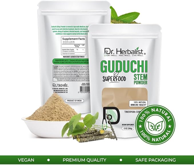 Dr. HERBALIST Guduchi Stem Powder (200g) Tinospora Cordifolia - Supports Detoxification & Immune Wellness
