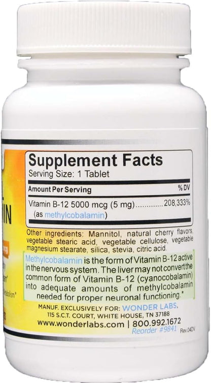 Maximum Strength Methylcobalamin Vitamin B-12, Sublingual Vitamin B-12 5,000mcg 3rd Party Tested for Purity and Potency- 120 Tablets