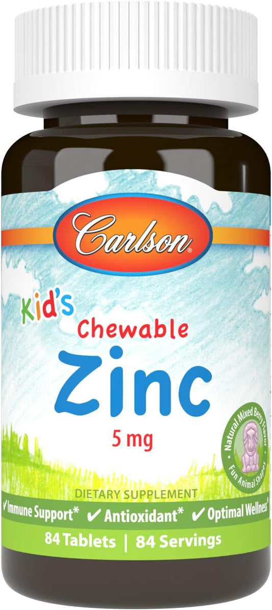 Carlson - Kid's Chewable Zinc, 5 mg, Health Support, Natural Mixed Berry Flavor, 84 Tablets