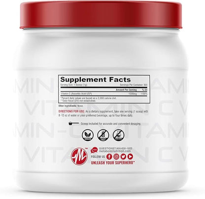 Metabolic Nutrition Vitamin C, 1000mg, Pure Pharma Grade, High Absorption Ascorbic Acid (500 g)