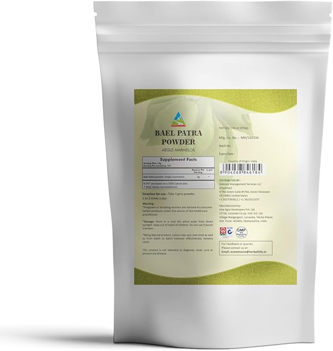 HERBAL HILLS Bael Patra Powder Bael Leaf Bilva Powder Aegle Marmelos 16 Oz, Pack of 1