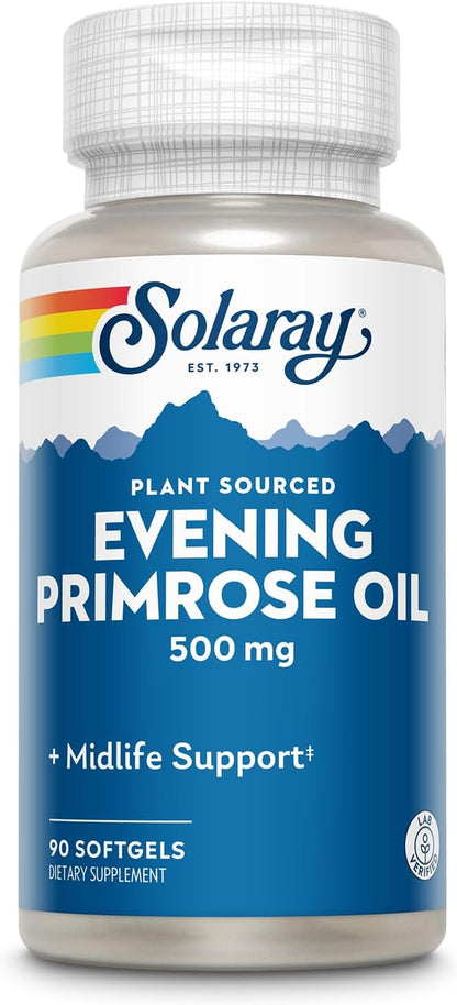 SOLARAY High Potency Evening Primrose Oil 500mg - Midlife Support - Source of Gamma Linolenic Acid and Linoleic Acid - No Solvents, Cold Pressed - 90 Servings, 90 Softgels
