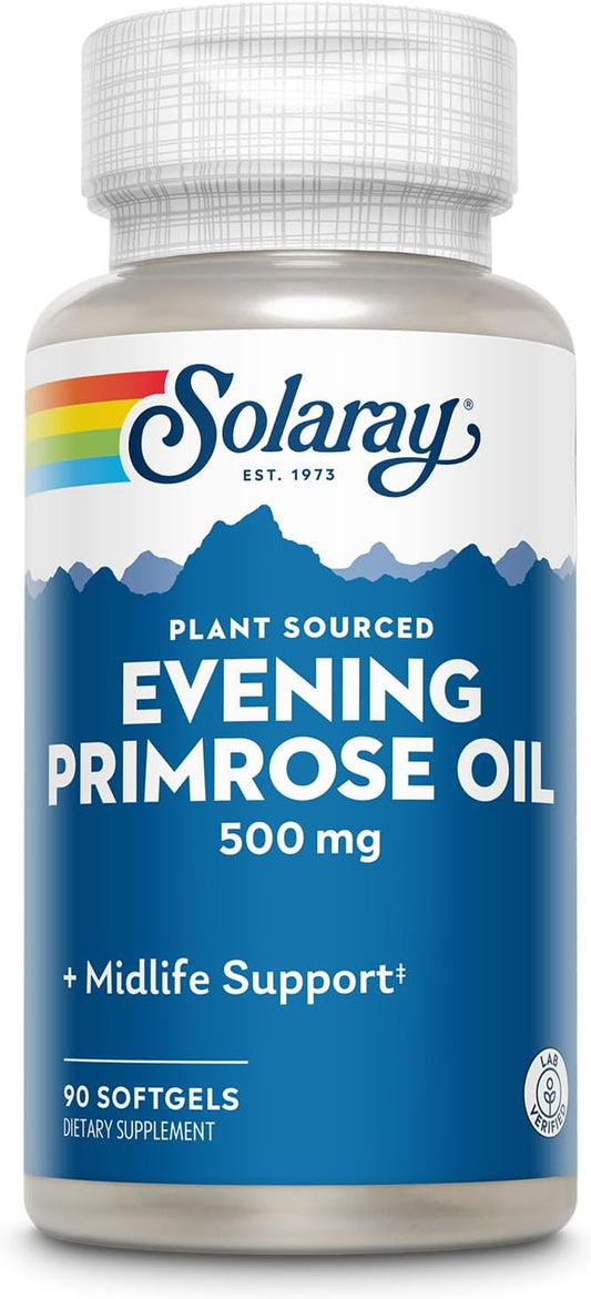 SOLARAY High Potency Evening Primrose Oil 500mg - Midlife Support - Source of Gamma Linolenic Acid and Linoleic Acid - No Solvents, Cold Pressed - 90 Servings, 90 Softgels
