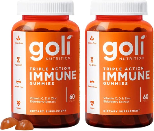 Goli Immune Vitamin Gummy - 120 Count - Elderberry, Vitamin C, D & Zinc, Vegan, Non-GMO, Gluten-Free & Gelatin-Free, Pack of 2