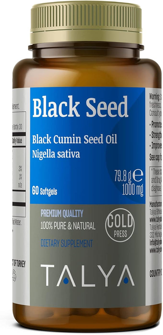 Black Seed Oil Softgel with High Thymoquinone - Immune Support - Digestive Health - Brain Function - Joint Mobility - Cold-Pressed from Non-GMO Turkish Black Cumin Nigella Sativa Seeds