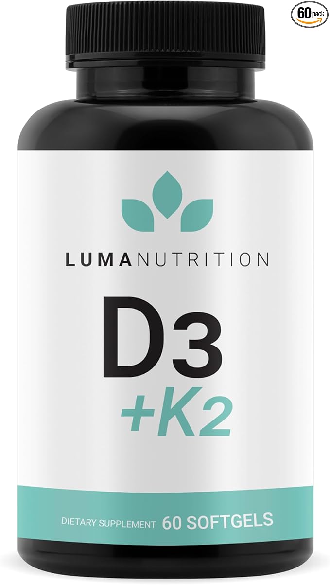 Luma Nutrition D3 + K2 Vitamin 10000 IU - Bone and Heart Health Supplement - Max Strength Immune Support and Calcium Absorption - 60 Softgels
