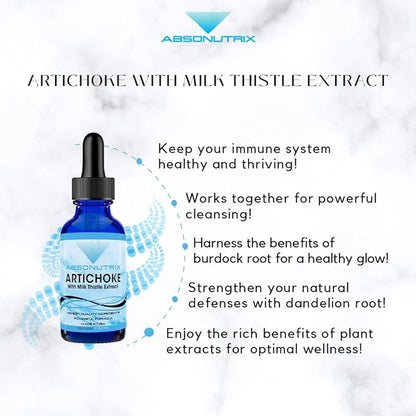 Absonutrix Artichoke with Milk Thistle Extract, 390 mg, 4 FL OZ Liquid, 302 Servings, Made in USA, Potent Plant-Based Ingredients, Burdock Root Extract, Dandelion Root Extract, Gluten-Free, Non-GMO