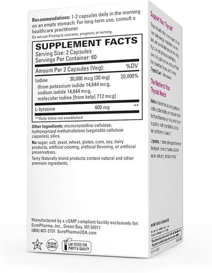 Terry Naturally Thyroid Care - Immune Health & Energy Support Formula - Nutritional Supplement with Iodine for Thyroid Health Support - Wellness Supplement with L-Tyrosine - 60 Capsules