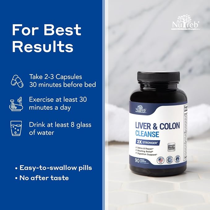 Liver Detox & Colon Cleanse - 2X Stronger - Liver Cleanse Detox & Repair - Colon Cleanser & Detox - Premium Milk Thistle Supplement - Men & Women - Vegan 90 Capsules