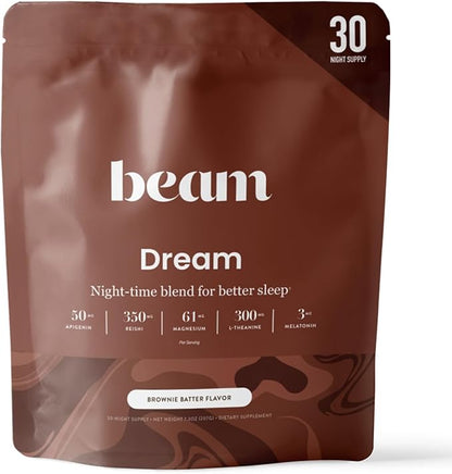 Beam Dream Sleep Powder, Natural Sleep Aid and Magnesium Hot Cocoa Drink for Adults, Calming Sleep Supplement with Apigenin, Nighttime Sleep Drink Powder, Third Party Tested Supplement, 30 Servings