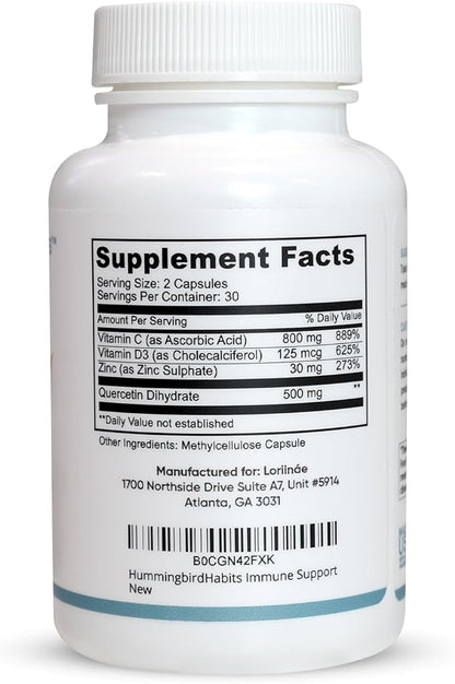Immune Support, Zinc Quercetin Vitamin C and D Immune Complex, Dihydrate Quercitin Supplements 500 with Zinc Vitamin C D3 for Immunity Support, Vegan Supplement (60 Capsules)