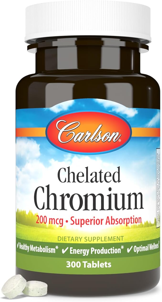 Carlson Chelated Chromium 200 mcg Superior Absorption - Healthy Metabolism Energy Production & Optimal Wellness - 300 Tablets