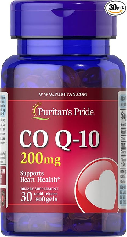 Puritan's Pride Q-Sorb Co Q-10 200 mg-30 Rapid Release Softgels | Supports Heart Health and Cardiovascular System | Dietary Supplement | Healthy Supplement | Energy Supplement | Gluten Free