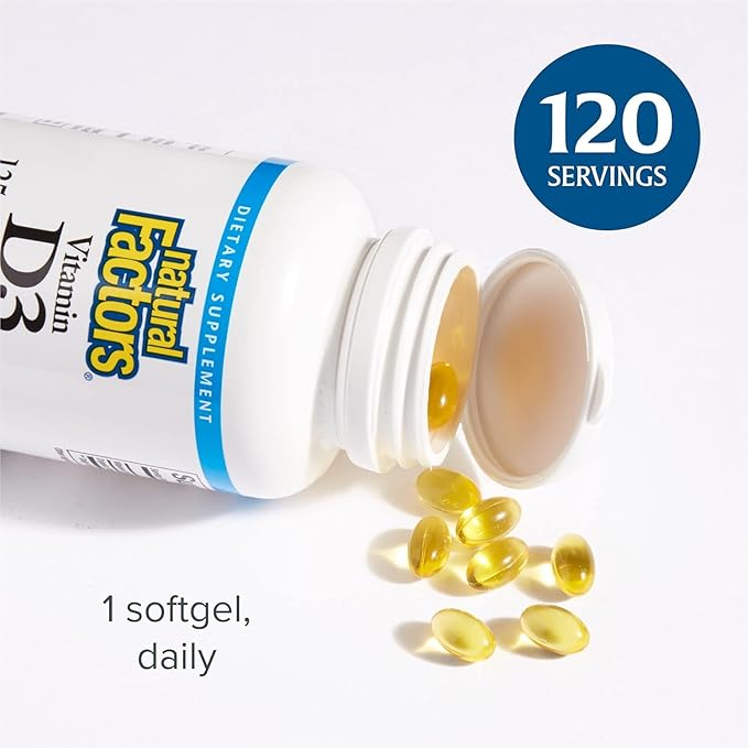 Natural Factors - Vitamin D3 5000 IU, Supports Healthy Bones, 120 Soft Gels