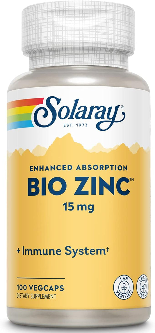 Solaray Bio Zinc 15 mg | Triple Zinc Complex for Healthy Immune System, Endocrine & Cell Function Support | 100 VegCaps