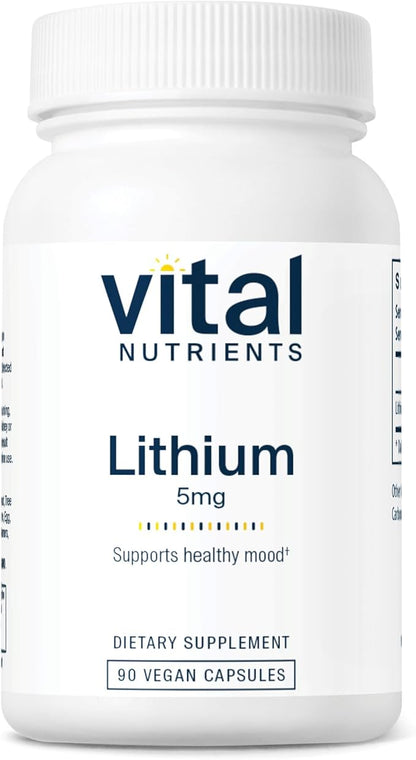 Vital Nutrients Lithium Orotate | Vegan Lithium Supplements for Memory, State of Mind, and Behavioral Health*| 5mg | Gluten, Dairy, Soy Free | 90 Capsules