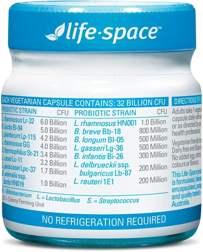 Life-Space Premium Broad Spectrum Probiotics, 32 Billion CFU & 15 Diverse Strains, Formulated for Daily Digestive Health & Immune Health, Probiotics for Women & Men - Mini Bottle 30 Veg Capsules