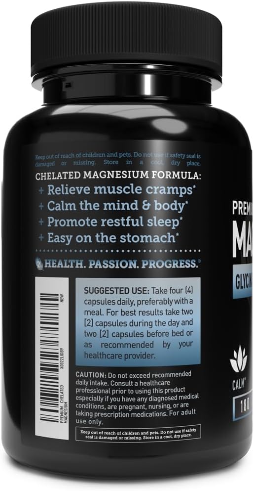 Premium Chelated Magnesium Glycinate, Malate, Citrate (400mg | 180 Capsules) Triple Blend Magnesium Complex