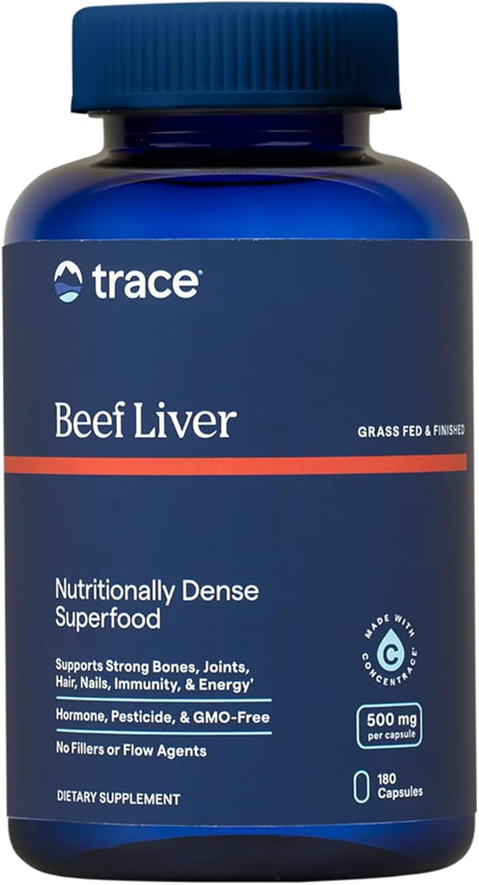 Trace Minerals Beef Liver, 500mg - Bone Health & Energy Support Supplement - Nutritional Supplement Aids Healthy Skin & Immunity - Beef Liver Supports Healthy Organs - 180 Capsules (30 Servings)