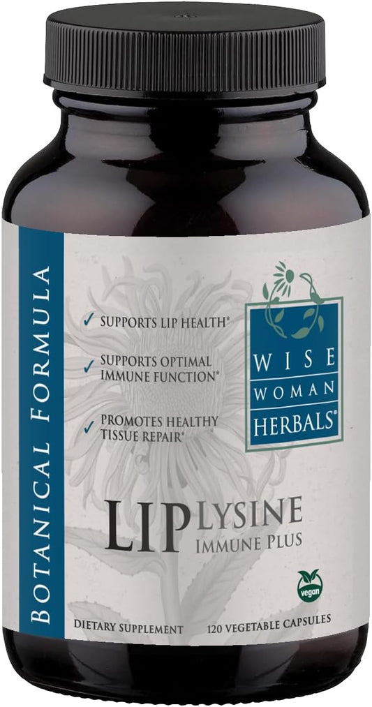Wise Woman Herbals Lysine Immune Plus Lip - 120 Count Vegetable Capsules - Clinically Proven Lip Health & Support L-Lysine - Bioactive with Zero Harmful Additives
