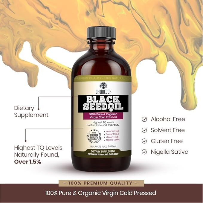 Black Seed Oil Cold Pressed - 100% Pure Nigella Sativa, Black Cumin Oil for Skin, Hair, Cooking, and Daily Use, Gluten Free, Non-GMO