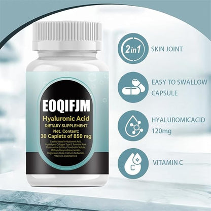 Double Strength Skin Hydration,Unavy Hyaluronic Acid,850mg High Bioavailable Dietary Hyaluronic Acid Capsules,850mg high bioavailability hyaluronic Acid. (2pc 60Caps)