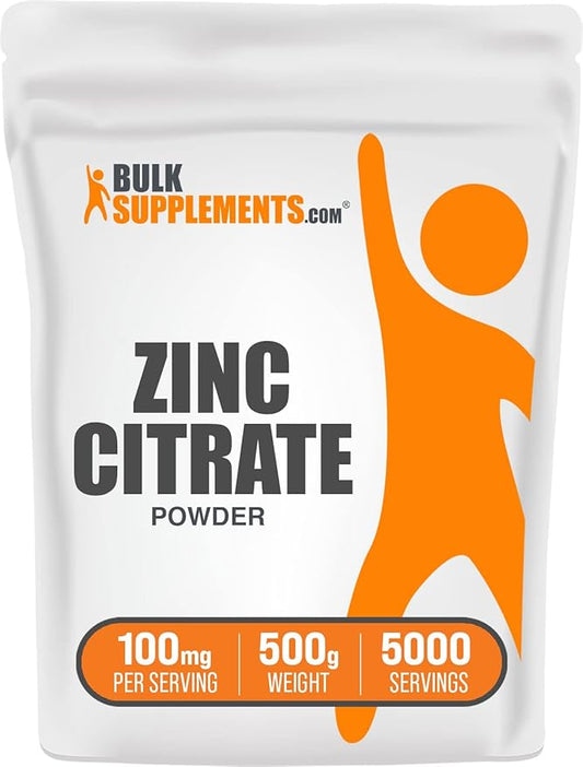 BulkSupplements.com Zinc Citrate Powder - Mineral Supplement, Zinc 30mg - for Immune Support - Gluten Free, 100mg per Serving, 500g (1.1 lbs) (Pack of 1)