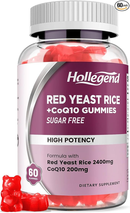 Red Yeast Rice with Coq10 Gummies Sugar Free, Organic Red Yeast Rice 2400mg for Cholesterol Lowering Supplements, Enhanced with Coenzyme Q10 200mg for Heart Health Support, 60 Counts