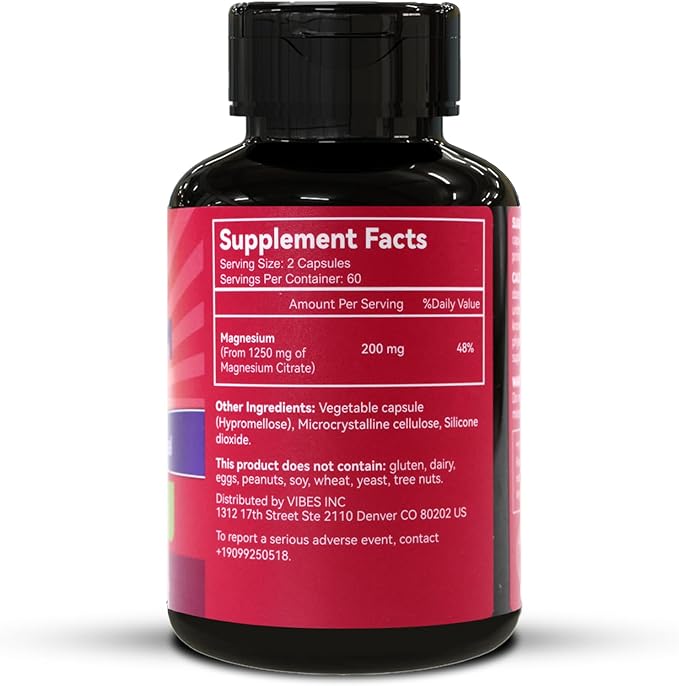 Magnesium Citrate Capsules 1250mg, High Absorption Magnesium Citrate Supplement with Elemental Magnesium, Extra Strength Magnesium Supplement, Non-GMO, Gluten-Free, 120 Vegetable Capsules