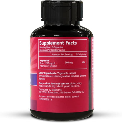 Magnesium Citrate Capsules 1250mg, High Absorption Magnesium Citrate Supplement with Elemental Magnesium, Extra Strength Magnesium Supplement, Non-GMO, Gluten-Free, 120 Vegetable Capsules