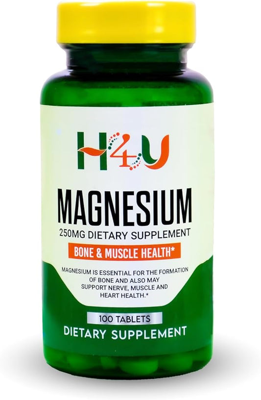 H4U - 4 TOP CARE Magnesium Bone & Muscle Health Dietary Supplement Tablets, 250 mg, 100 Count