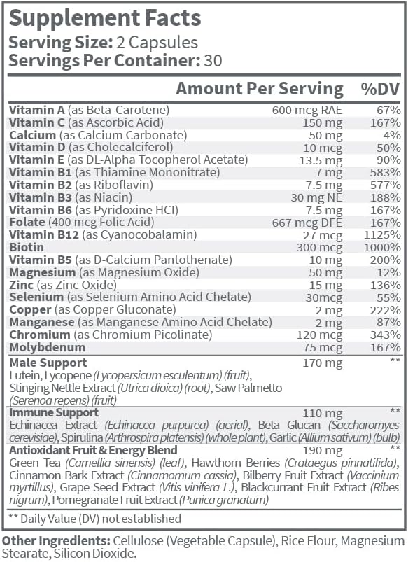 Men’s Multivitamin Capsules - Complete Vitamin & Mineral Supplement for Daily Men’s Health with Saw Palmetto, Lycopene, and Zinc - Prostate Health, Energy, and Sleep | 60 Capsules