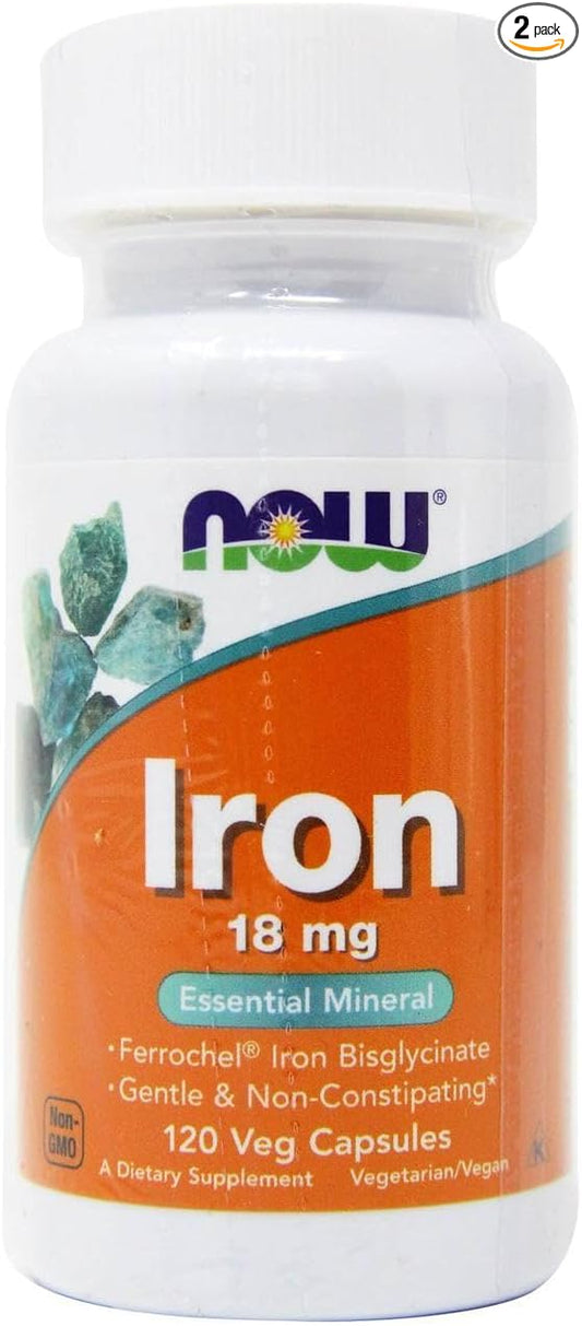 Now Foods Iron Ferrochel(r), 120 Vcaps 18 mg(Pack of 2)