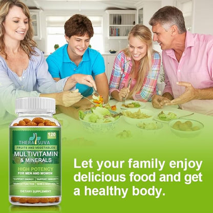 All Natural Multivitamins & Minerals + B Complex + Calcium + Magnesium + Zinc, 100% Vegan Sourced Whole Food Supplement, Complete Nutritional Support for Men & Women- 120 Capsules, 60 Day Supply