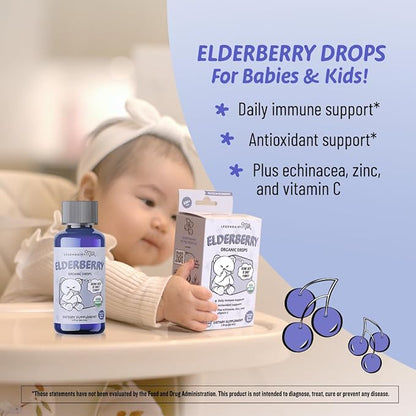 Legendairy Milk Organic Elderberry Drops - Baby Multivitamin with Echinacea, Vitamin C & Zinc for Immune Support - Ideal for Babies & Toddlers, Non-GMO - 30 Servings