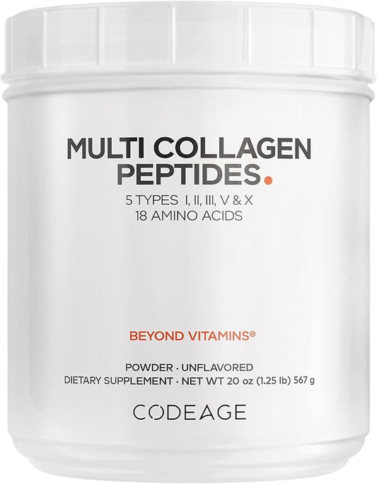Codeage Multi Collagen Protein Powder Peptides, Hydrolyzed Collagen for Women & Men, Collagen Supplements, Grass Fed Bone Broth, 2-Month Supply, Unflavored, Type 1, 2, 3, 5 & 10, Non-GMO - 20 OZ