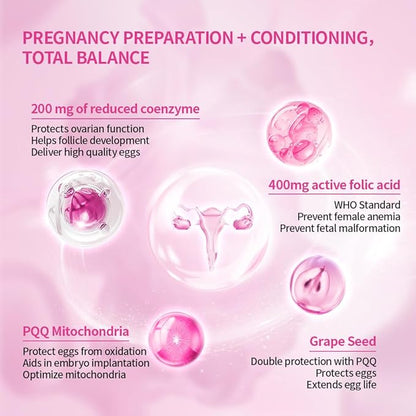 DRAUSTIN Coenzyme Q10 Preparation for Pregnancy Reduction 200mg Mitochondrial PQQ Folic Acid Imported from The United States, 60 Count
